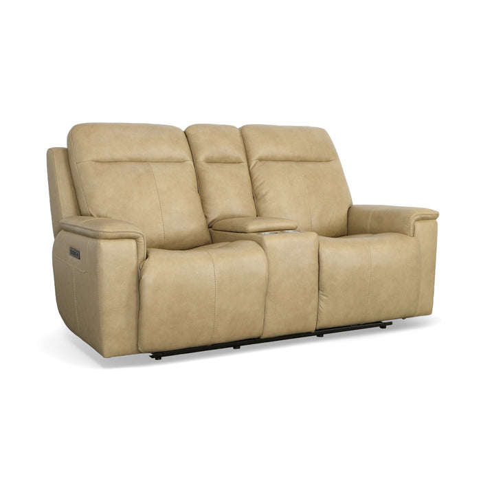 Odell Stone Leather Power Reclining Loveseat with Console, Power Headrests & Lumbar