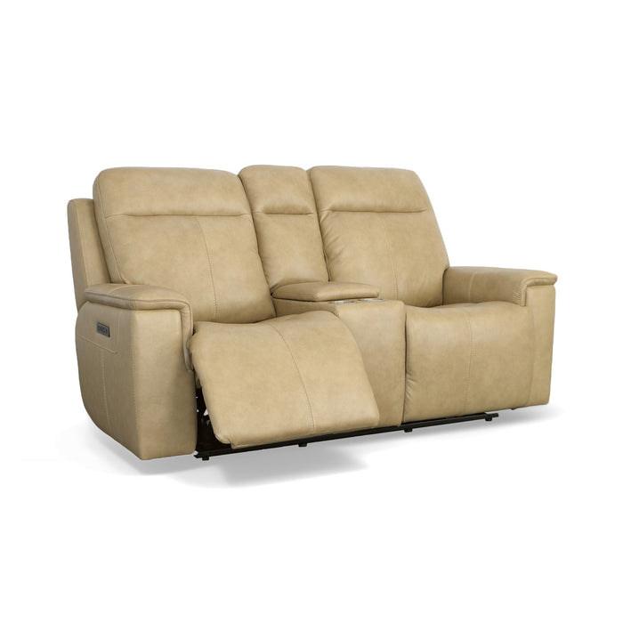 Odell Stone Leather Power Reclining Loveseat with Console, Power Headrests & Lumbar