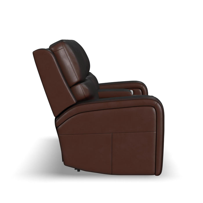 Oasis Truffle Leather Power Reclining Loveseat with Console, Power Headrests, Lumbar, Heat & Massage