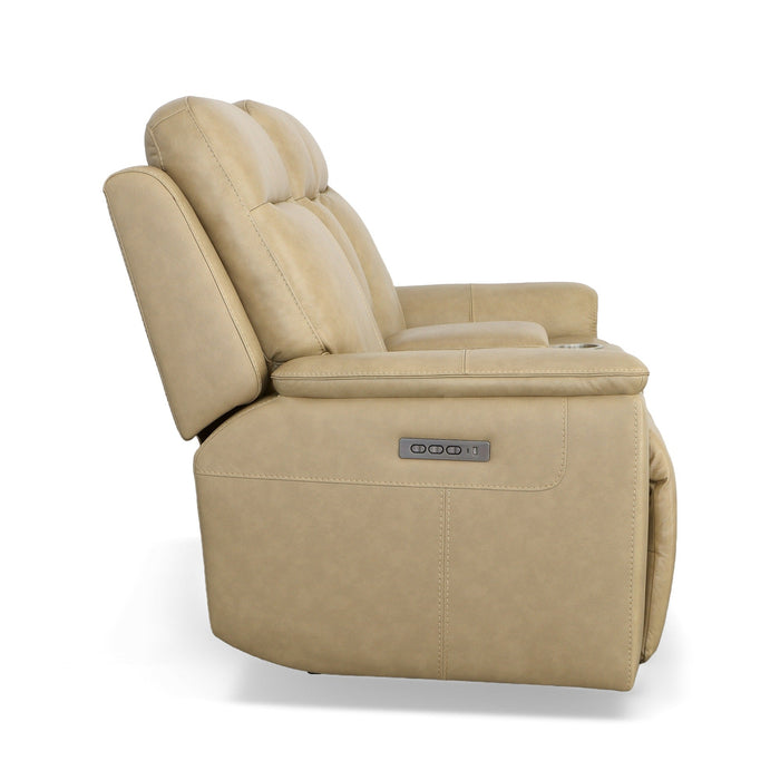 Odell Stone Leather Power Reclining Loveseat with Console, Power Headrests & Lumbar