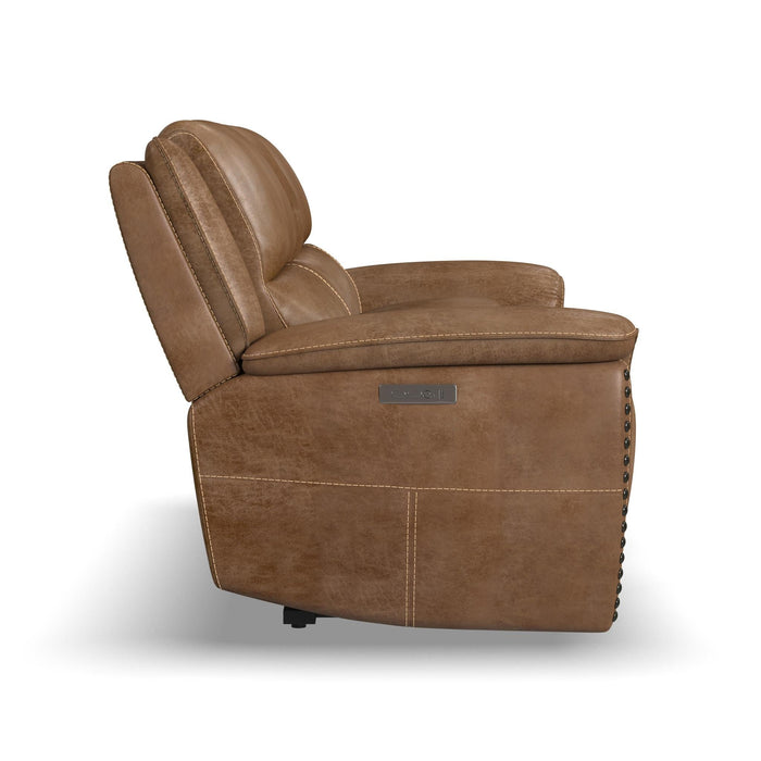 Beau Silt Fabric Power Reclining Loveseat with Console & Power Headrests