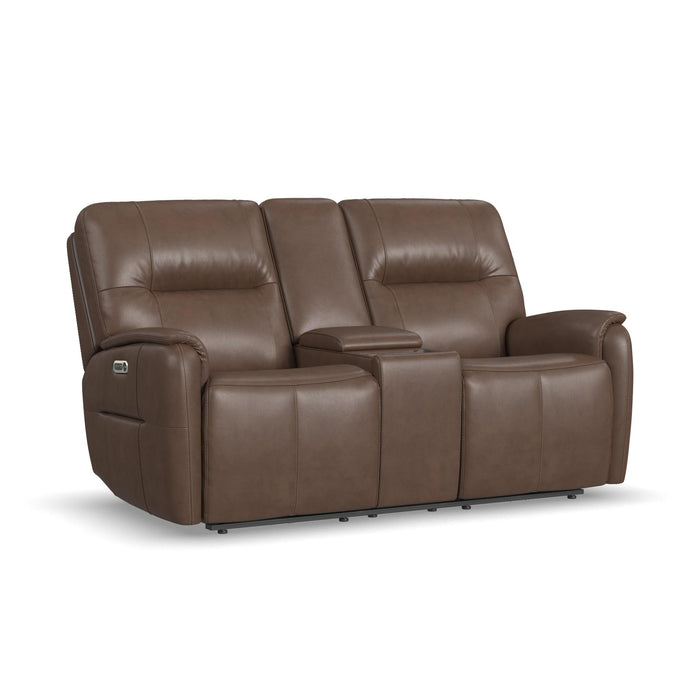 Wilson Café Leather Power Reclining Loveseat with Console and Power Headrests