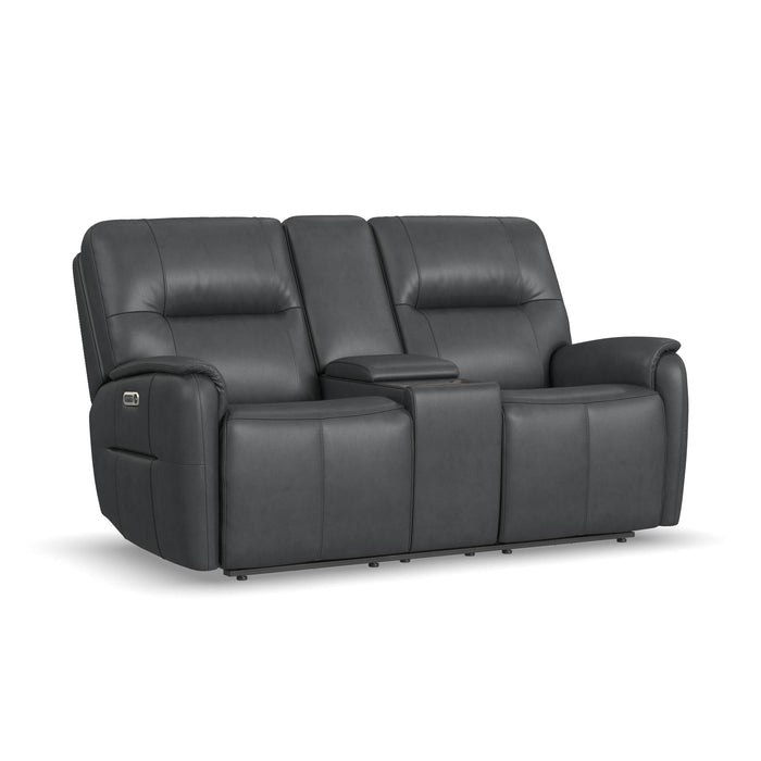 Wilson Thunder Leather Power Reclining Loveseat with Console and Power Headrests