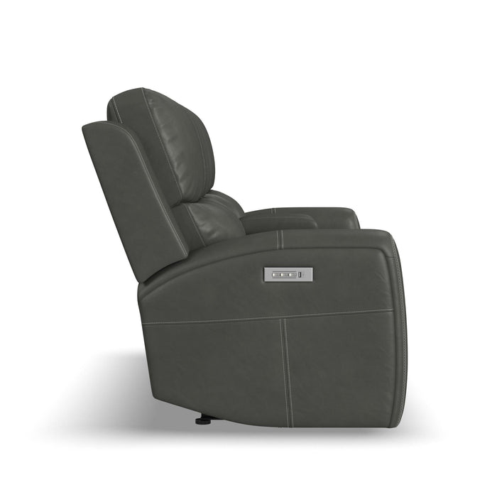 Linden Leather Power Reclining Loveseat with Console & Power Headrests & Lumbar