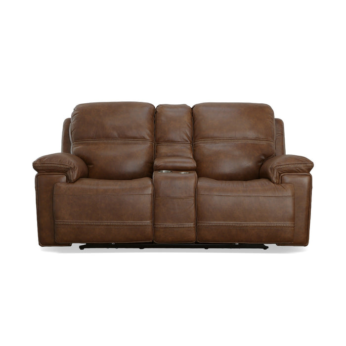 Fenwick Cognac Leather Power Reclining Loveseat with Console & Power Headrests