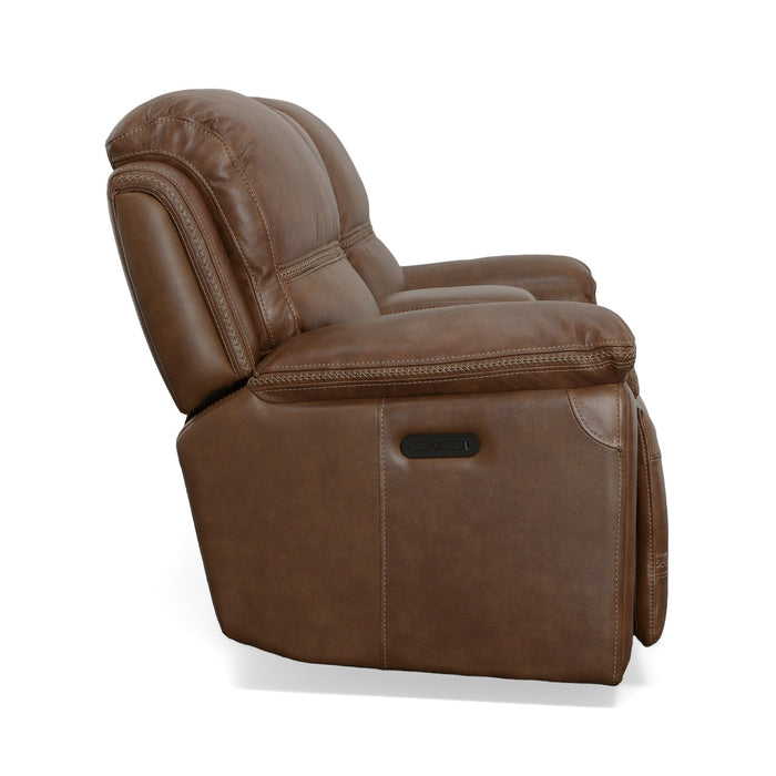 Fenwick Cognac Leather Power Reclining Loveseat with Console & Power Headrests