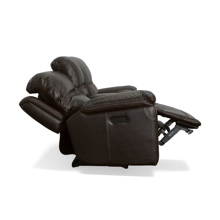 Fenwick Dark Chocolate Leather Power Reclining Loveseat with Console & Power Headrests