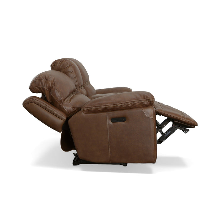 Fenwick Cognac Leather Power Reclining Loveseat with Console & Power Headrests