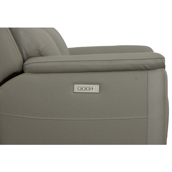 Sawyer Grey Leather Power Reclining Loveseat w/ Pwr Headrests, Lumbar