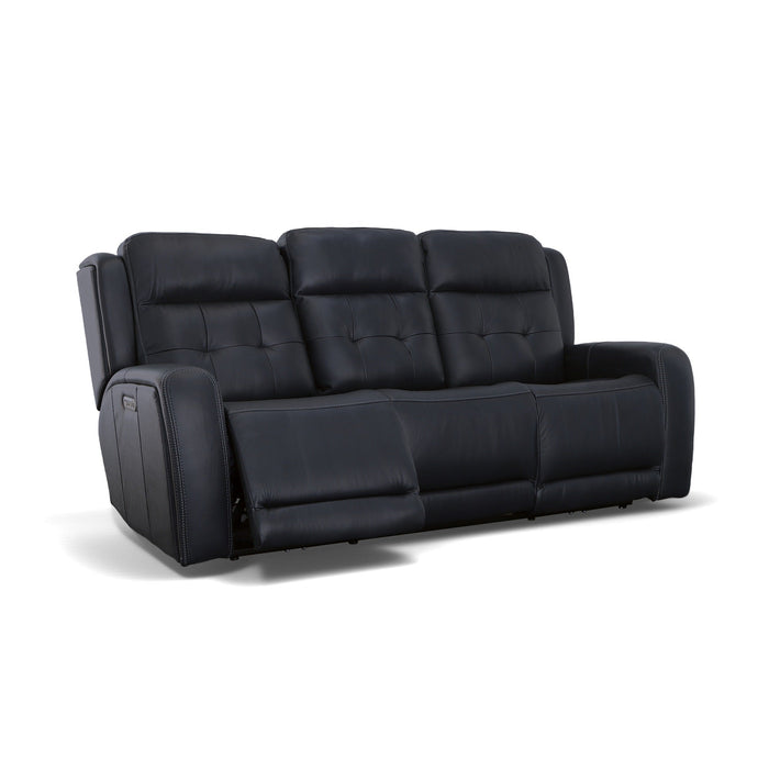 Grant Denim Leather Power Reclining Sofa with Power Headrests