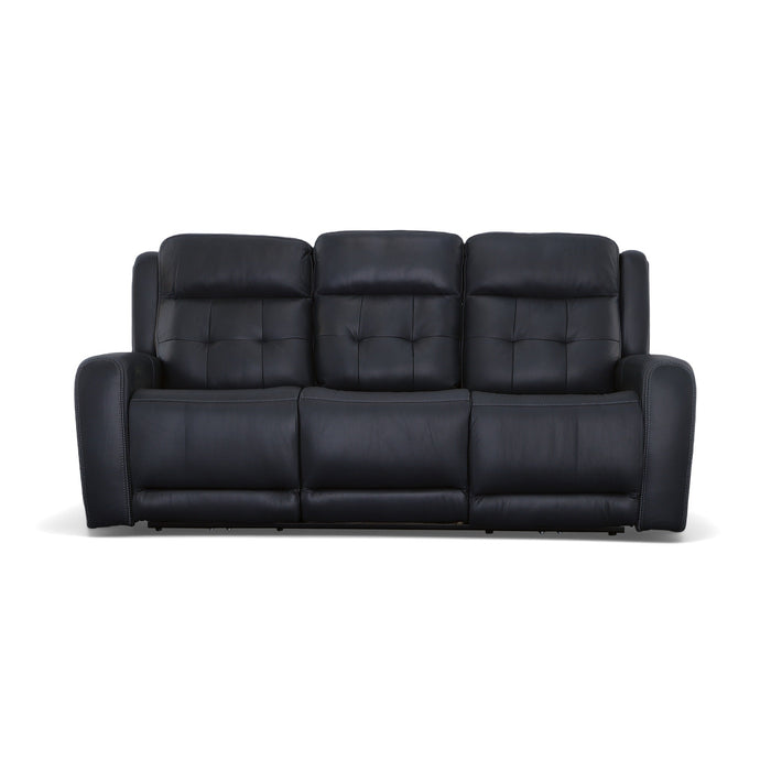 Grant Denim Leather Power Reclining Sofa with Power Headrests