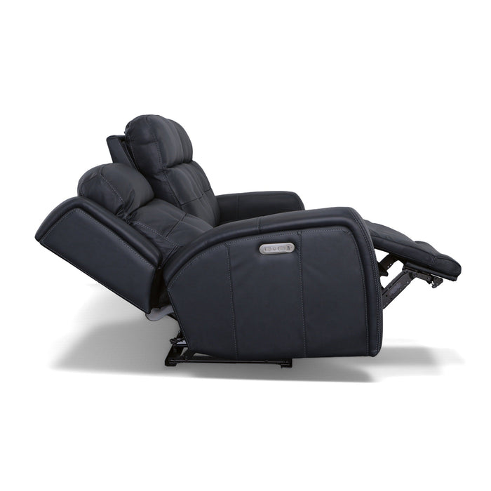 Grant Denim Leather Power Reclining Sofa with Power Headrests