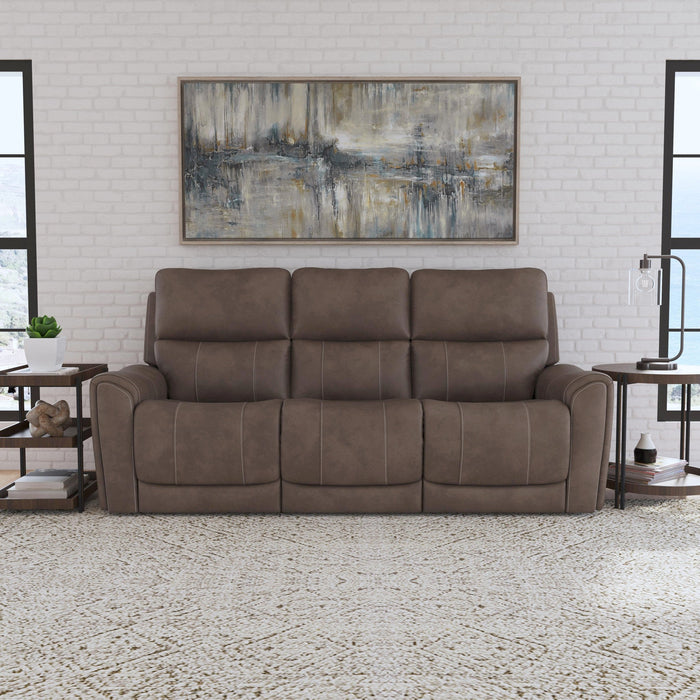 Carter Cappuccino Fabric Power Reclining Sofa with Console & Power Headrests & Lumbar