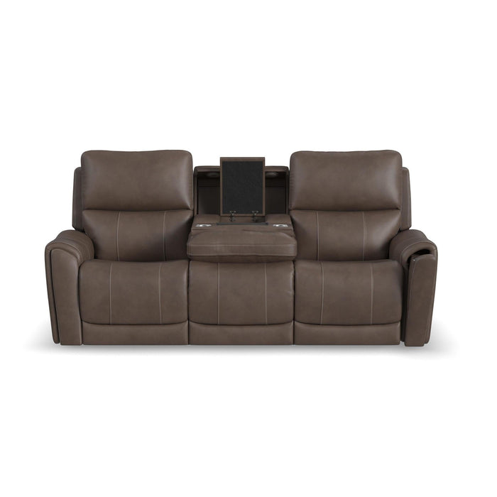 Carter Cappuccino Fabric Power Reclining Sofa with Console & Power Headrests & Lumbar