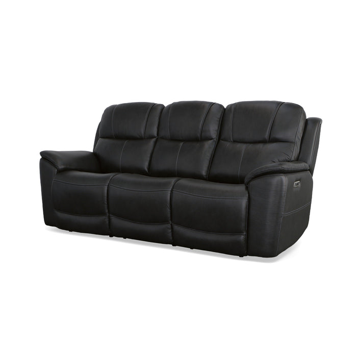 Crew Raven Leather Power Reclining Sofa with Power Headrests & Lumbar