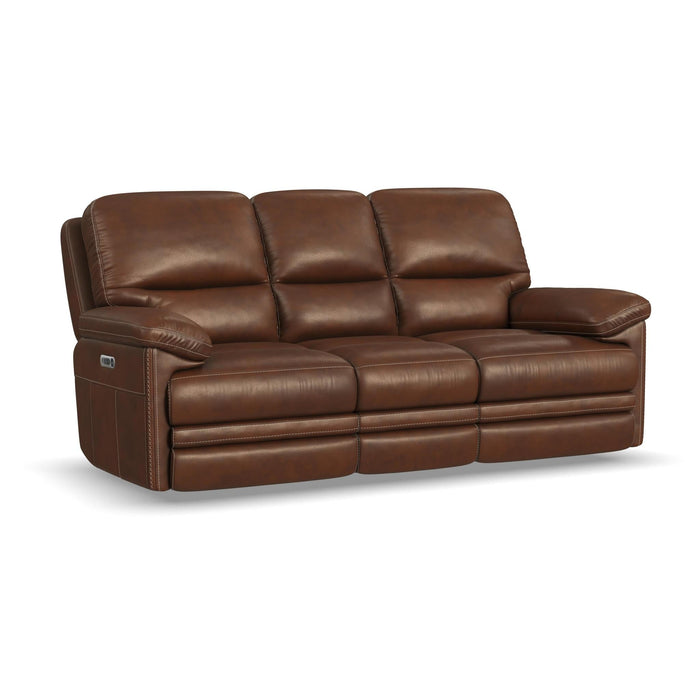 David Pecan Leather Power Reclining Sofa with Power Headrests & Lumbar