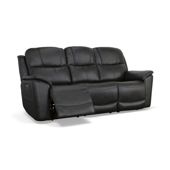 Crew Raven Leather Power Reclining Sofa with Power Headrests & Lumbar