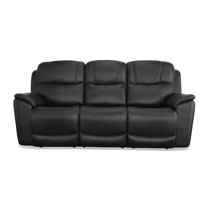 Crew Raven Leather Power Reclining Sofa with Power Headrests & Lumbar