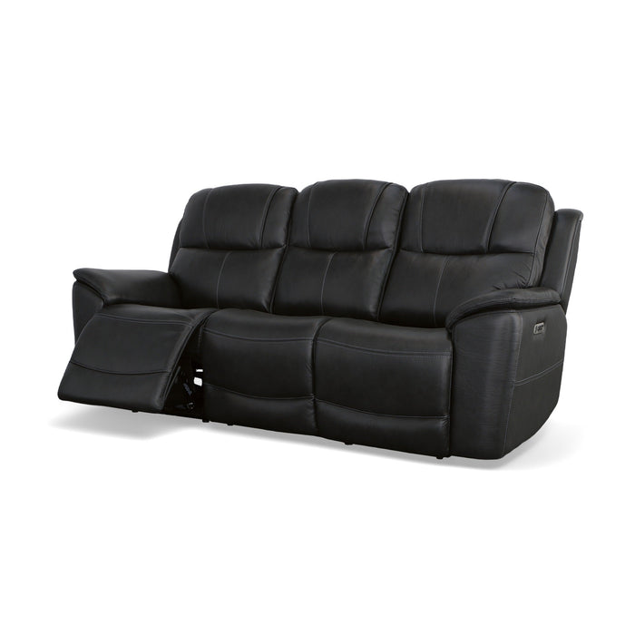 Crew Raven Leather Power Reclining Sofa with Power Headrests & Lumbar