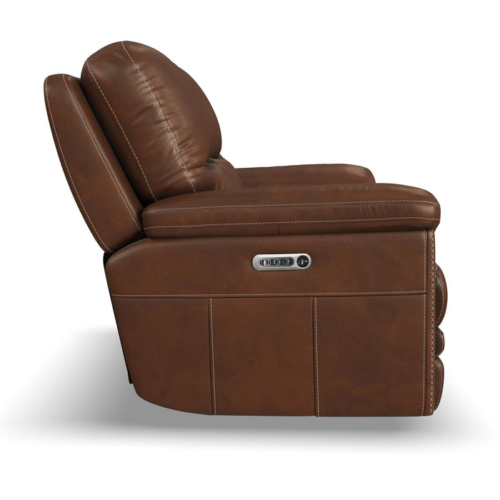 David Pecan Leather Power Reclining Sofa with Power Headrests & Lumbar