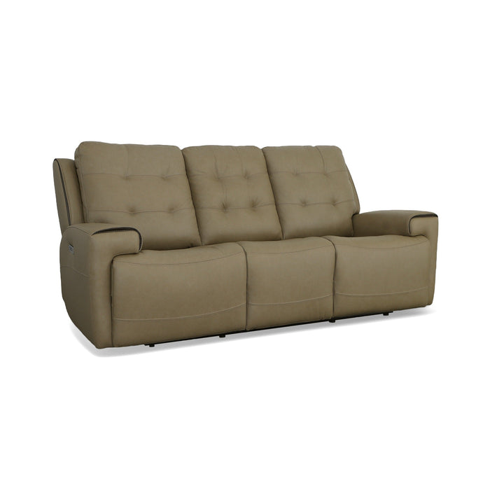 Iris Khaki Leather Power Reclining Sofa with Power Headrests