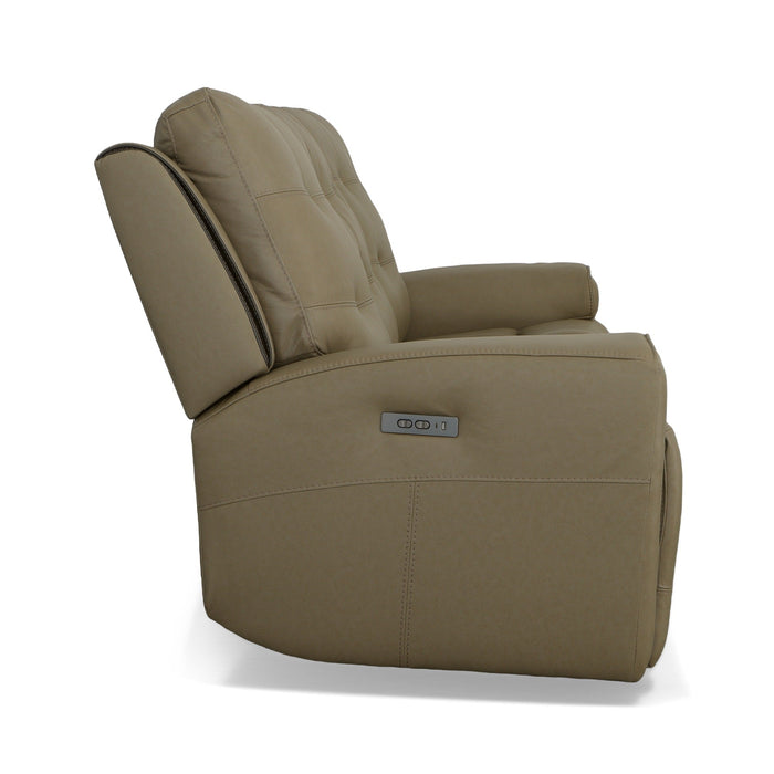 Iris Khaki Leather Power Reclining Sofa with Power Headrests