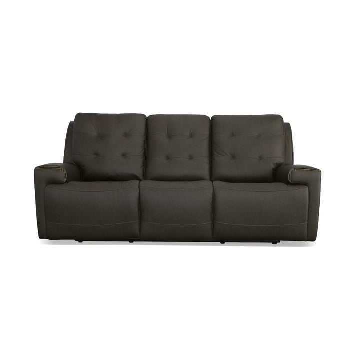 Iris Charcoal Leather Power Reclining Sofa with Power Headrests