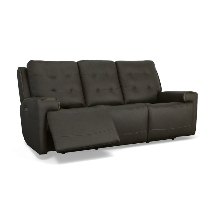 Iris Charcoal Leather Power Reclining Sofa with Power Headrests