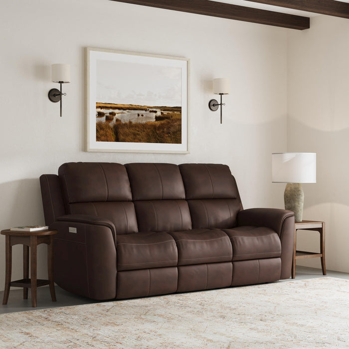 Henry Burnt Umber Leather Power Reclining Sofa with Power Headrests & Lumbar