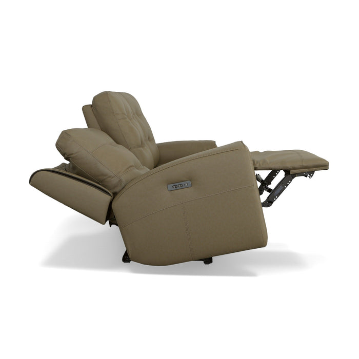 Iris Khaki Leather Power Reclining Sofa with Power Headrests