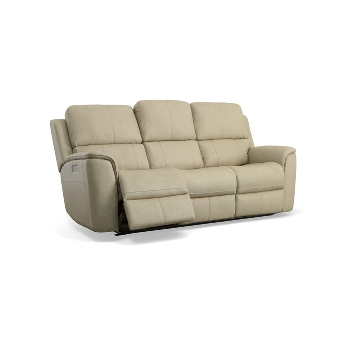 Henry Beige Leather Power Reclining Sofa with Power Headrests & Lumbar