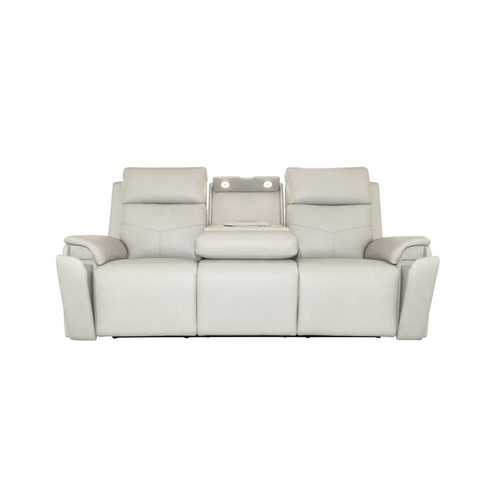 Vernon Dove Grey Fabric Power Reclining Sofa with Power Headrests, Lumbar, Heat & Massage