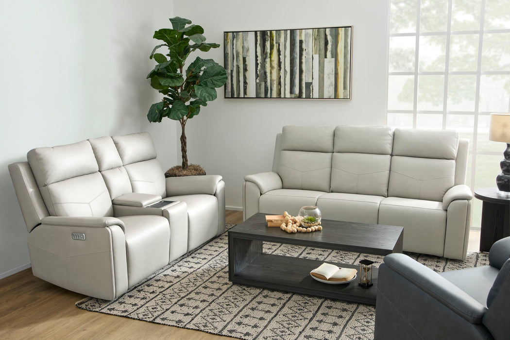 Vernon Dove Grey Fabric Power Reclining Sofa with Power Headrests, Lumbar, Heat & Massage