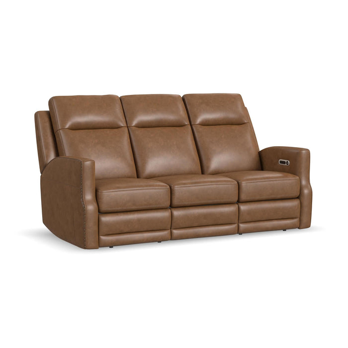 Maxwell Cedar Leather Power Reclining Sofa with Power Headrests and Lumbar