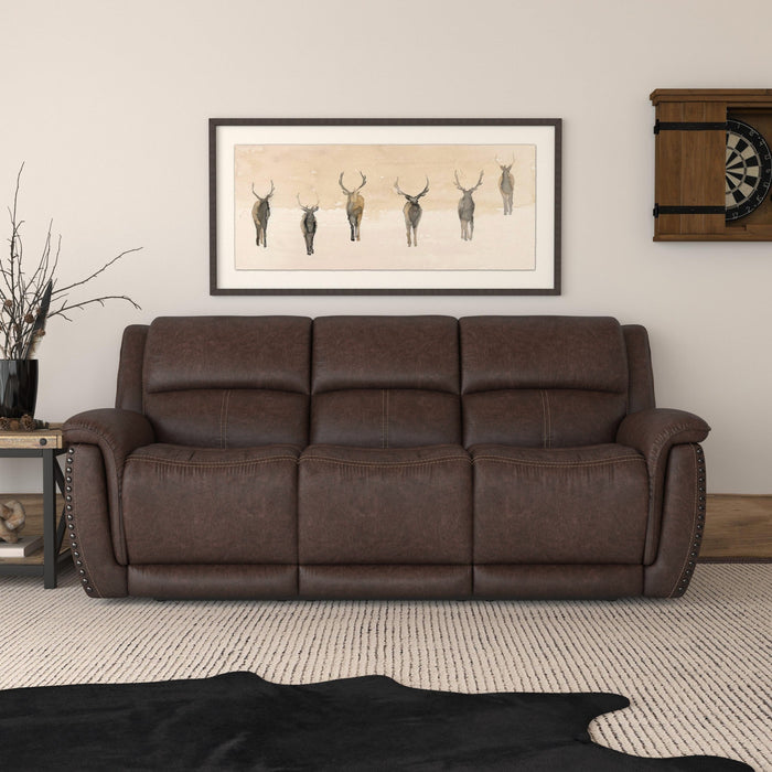 Beau Sable Fabric Power Reclining Sofa with Power Headrests