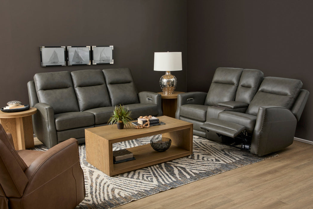 Maxwell Cinder Leather Power Reclining Sofa with Power Headrests and Lumbar