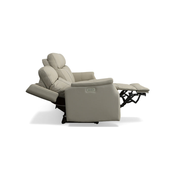 Easton Dove Leather Power Reclining Sofa with Power Headrests & Lumbar