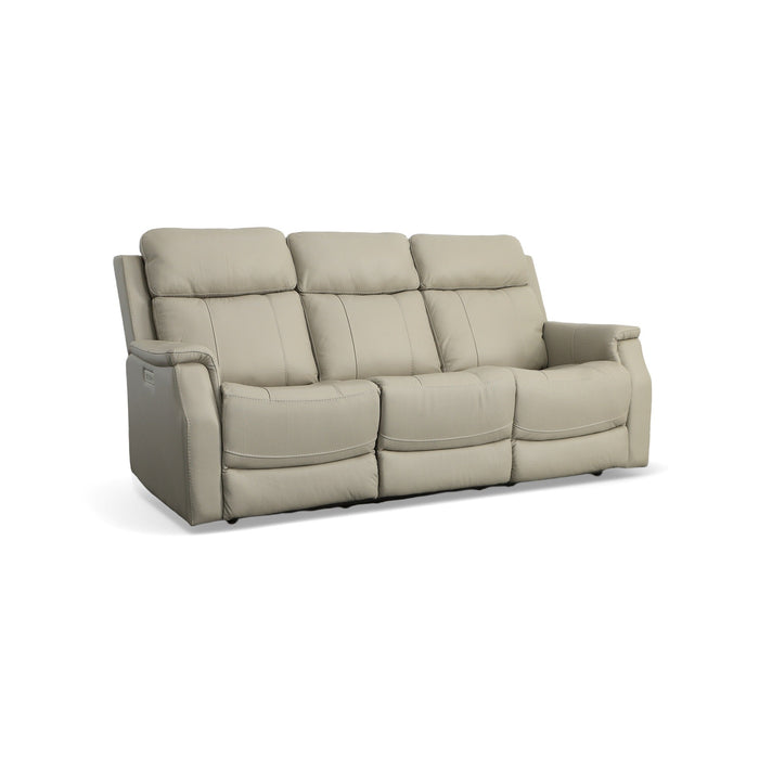 Easton Dove Leather Power Reclining Sofa with Power Headrests & Lumbar