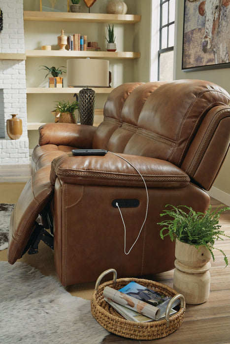 Fenwick Cognac Leather Power Reclining Sofa with Power Headrests