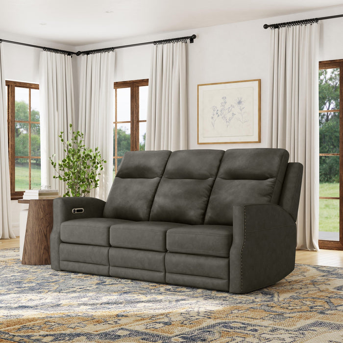 Maxwell Cinder Leather Power Reclining Sofa with Power Headrests and Lumbar