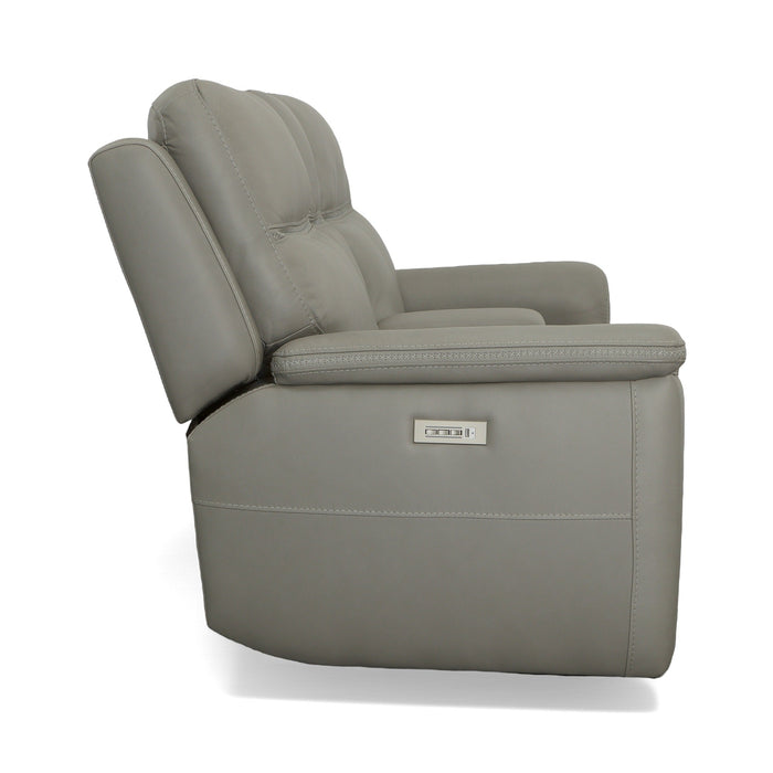 Sawyer Grey Leather Pwr Recl Loveseat w/ Console, Pwr Hdrsts, Lumbar