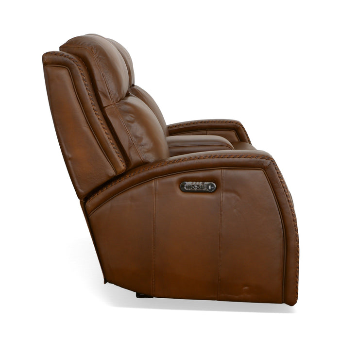 Mustang Rust Leather Power Loveseat with Console with Power Headrest