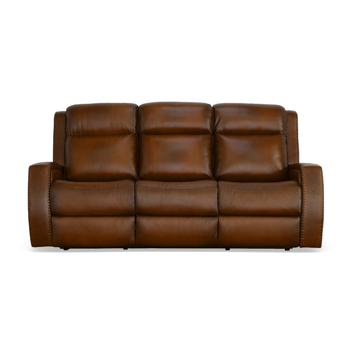 Mustang Rust Leather Power Sofa with Power Headrest