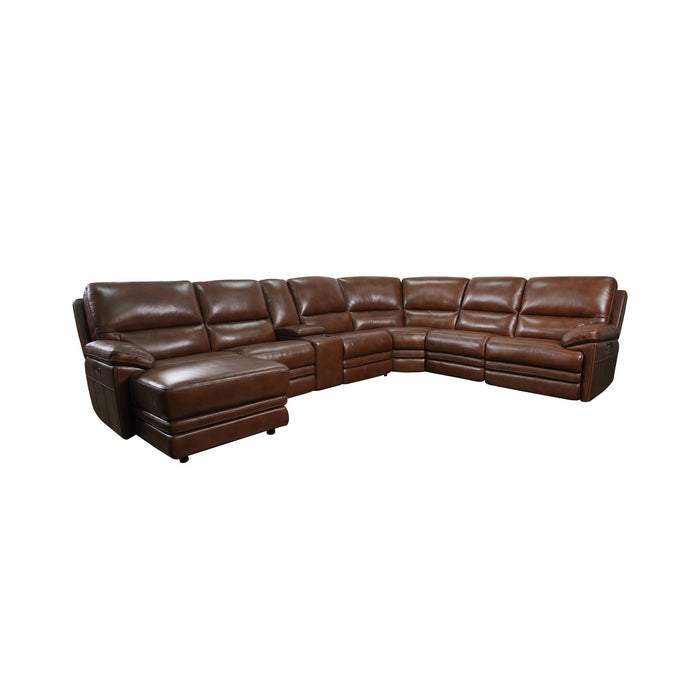 David Pecan Leather Power Reclining Sectional with Power Headrests & Lumbar