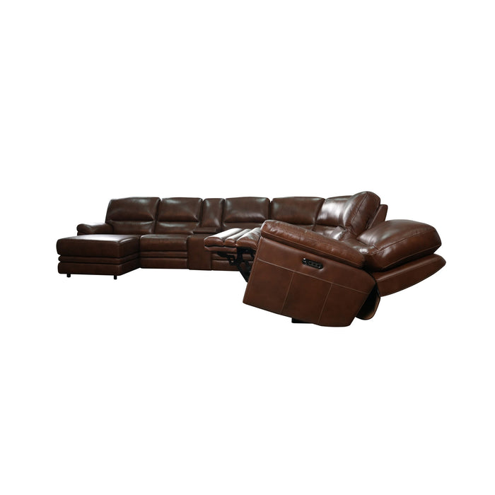 David Pecan Leather Power Reclining Sectional with Power Headrests & Lumbar