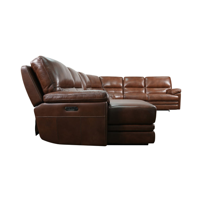 David Pecan Leather Power Reclining Sectional with Power Headrests & Lumbar