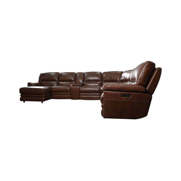 David Pecan Leather Power Reclining Sectional with Power Headrests & Lumbar