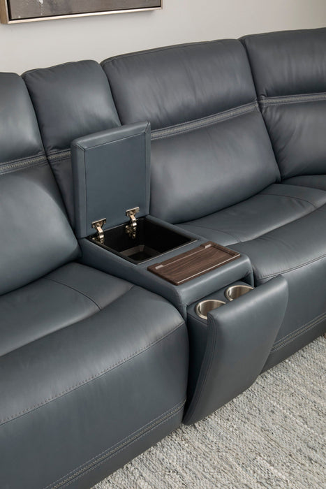 Sawyer Leather Power Reclining Sectional with Power Headrests & Lumbar