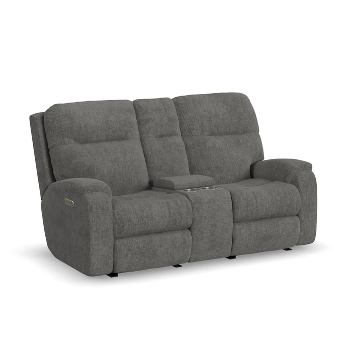 Penn Fabric Power Reclining Loveseat with Console & Power Headrests & Lumbar