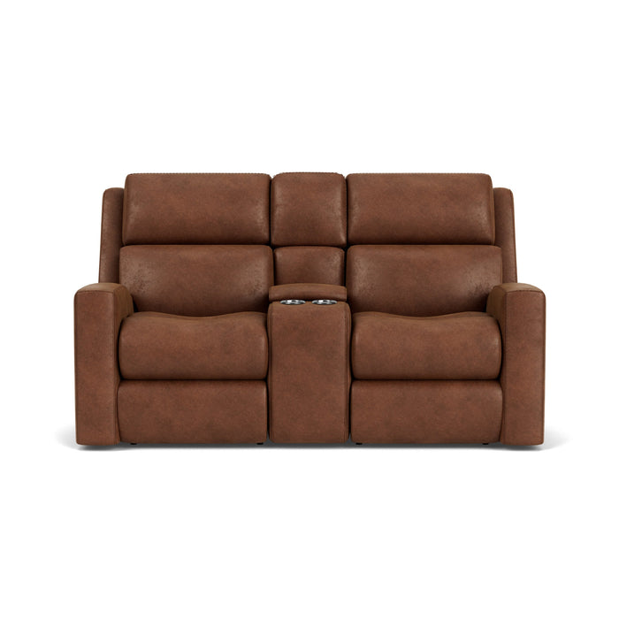 Score Fabric Power Reclining Loveseat with Console & Power Headrests & Lumbar